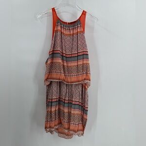 Rant Brooks orange and blue printed silk dress size medium‎